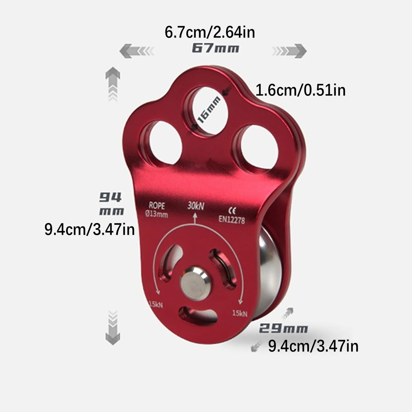 30KN Rock Climbing Three Hole Pulley Bearing 7075 Aluminum Attachment Hitch