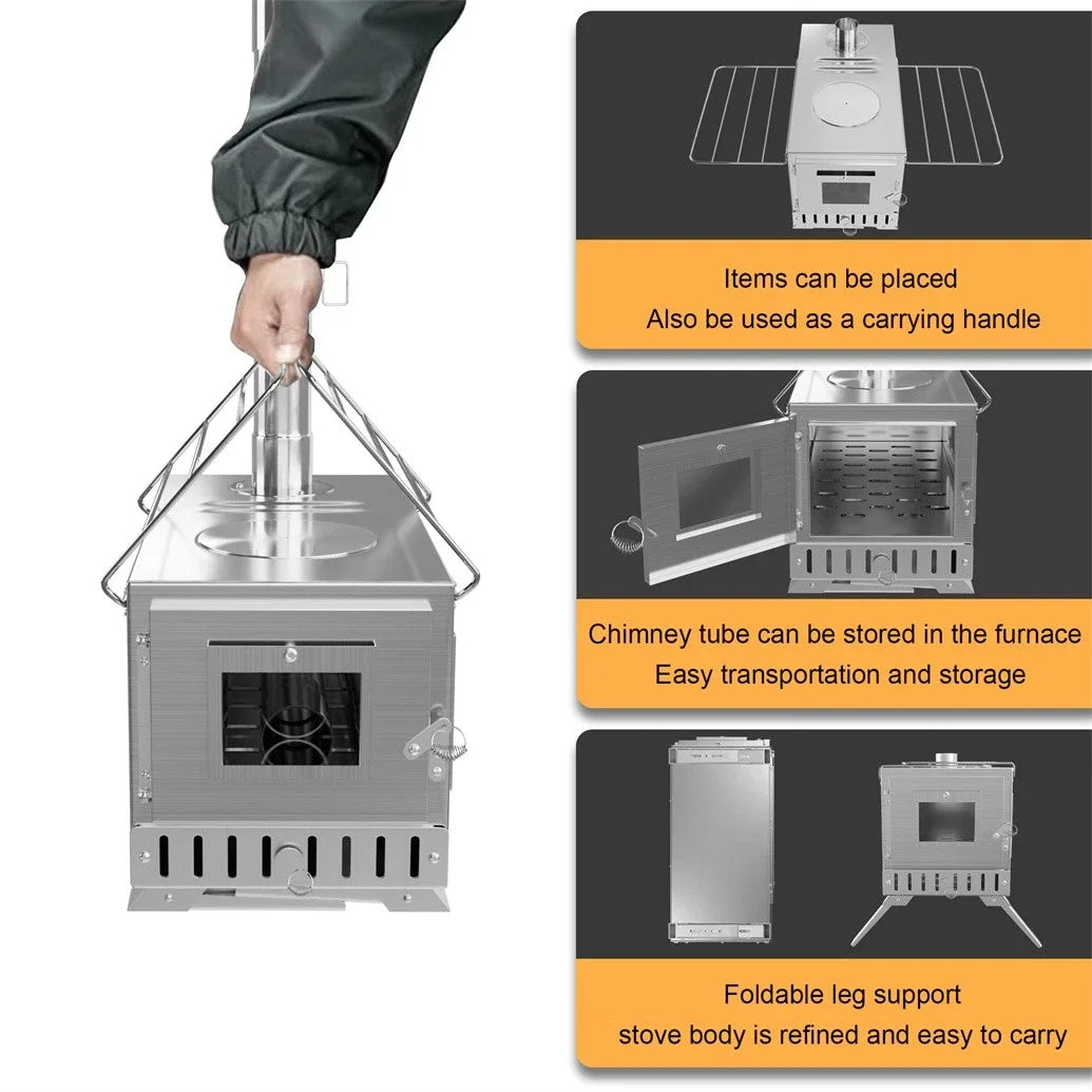 Hot Tent Stove Portable Wood Burning Stove With Stainless Pipes