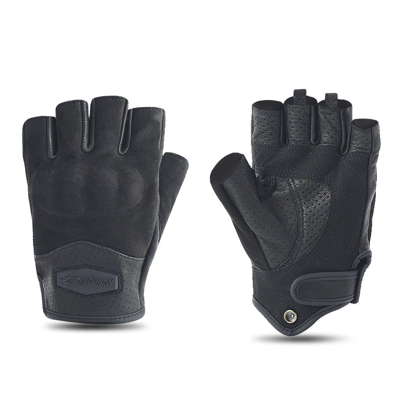 Leather Half Finger Motorcycle Riding Gloves Unisex Summer