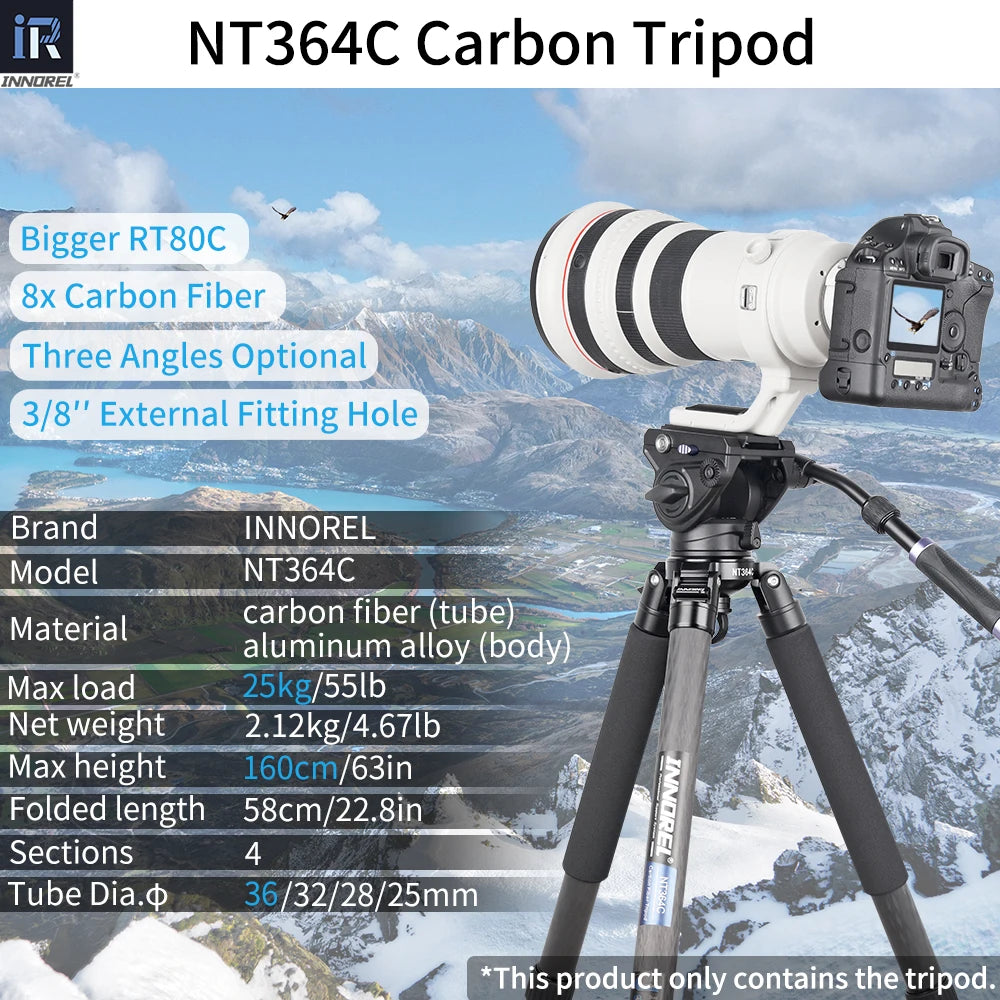 INNOREL NT364C Carbon Fiber Bowl Tripod For DSLR Video Camcorder
