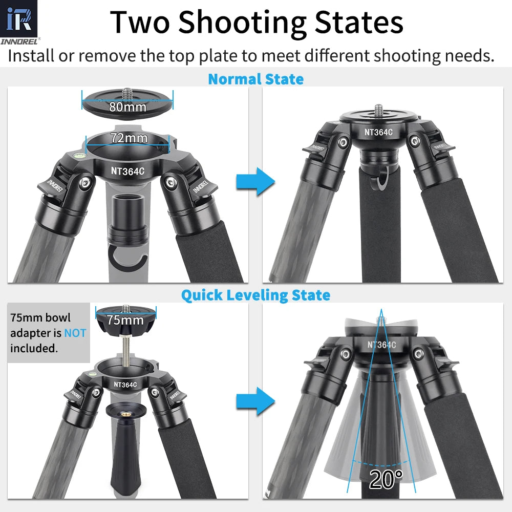INNOREL NT364C Carbon Fiber Bowl Tripod For DSLR Video Camcorder
