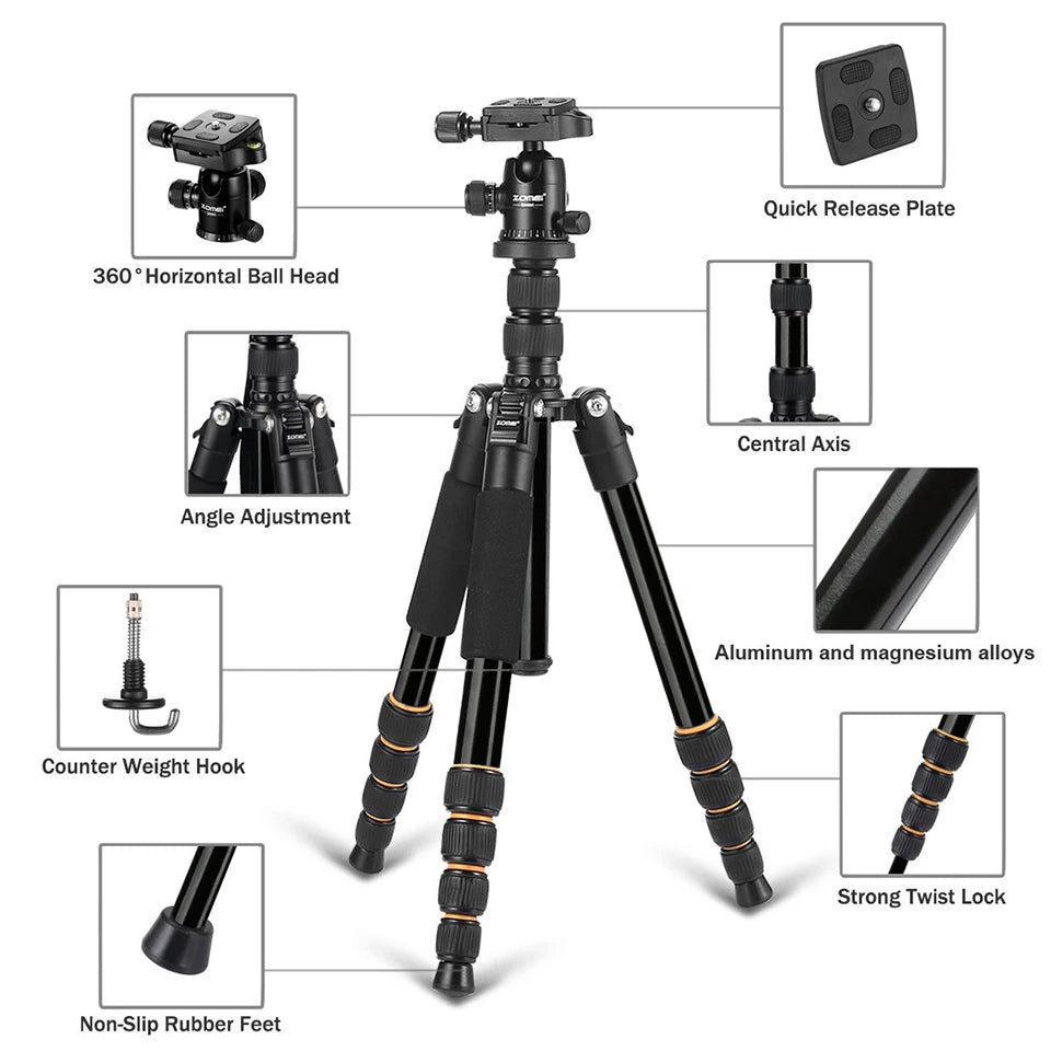 Walking Way Q666 Pro Travel Tripod Monopod With Phone Holder