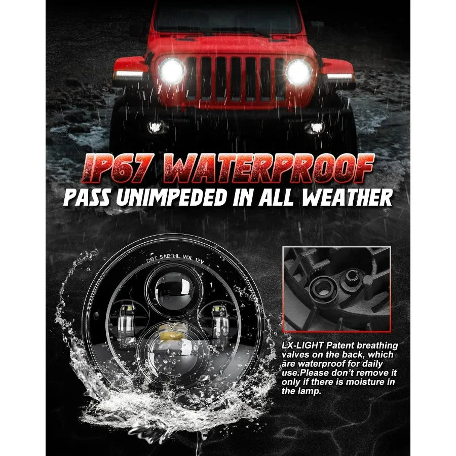 Round LED Headlights For Jeep Wrangler JK TJ Sealed Beam