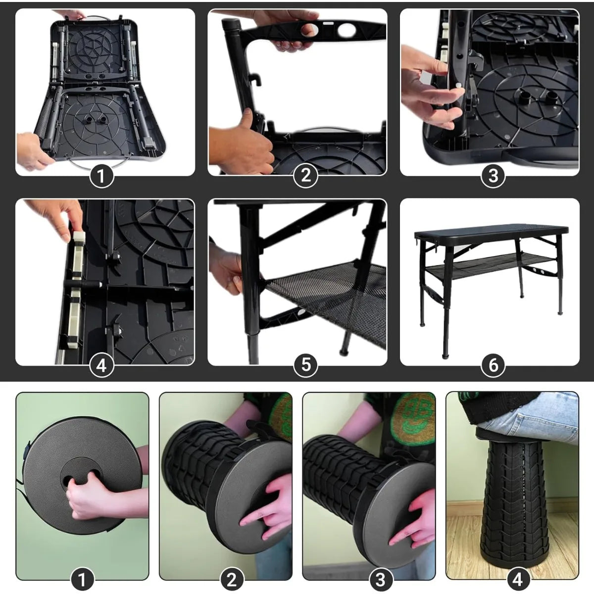 XIUWO Folding Table And Stool Set Portable Outdoor Adjustable Camping Table
