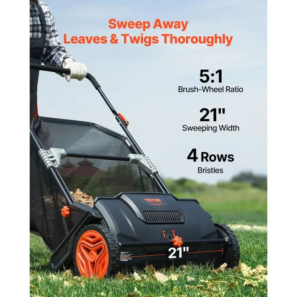 Heavy Duty Lawn Sweeper With Steel Mesh Bag And Brushes
