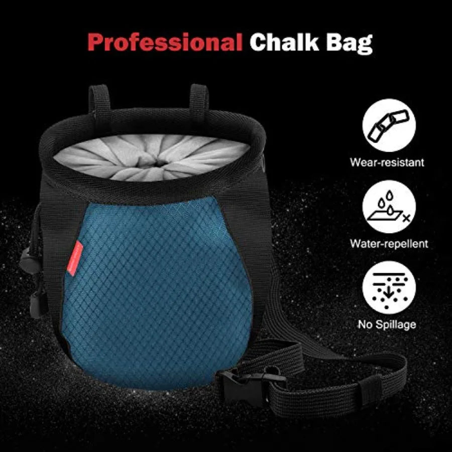Climbing Chalk Bag With Adjustable Belt Carabiner Clip Zippered Pockets