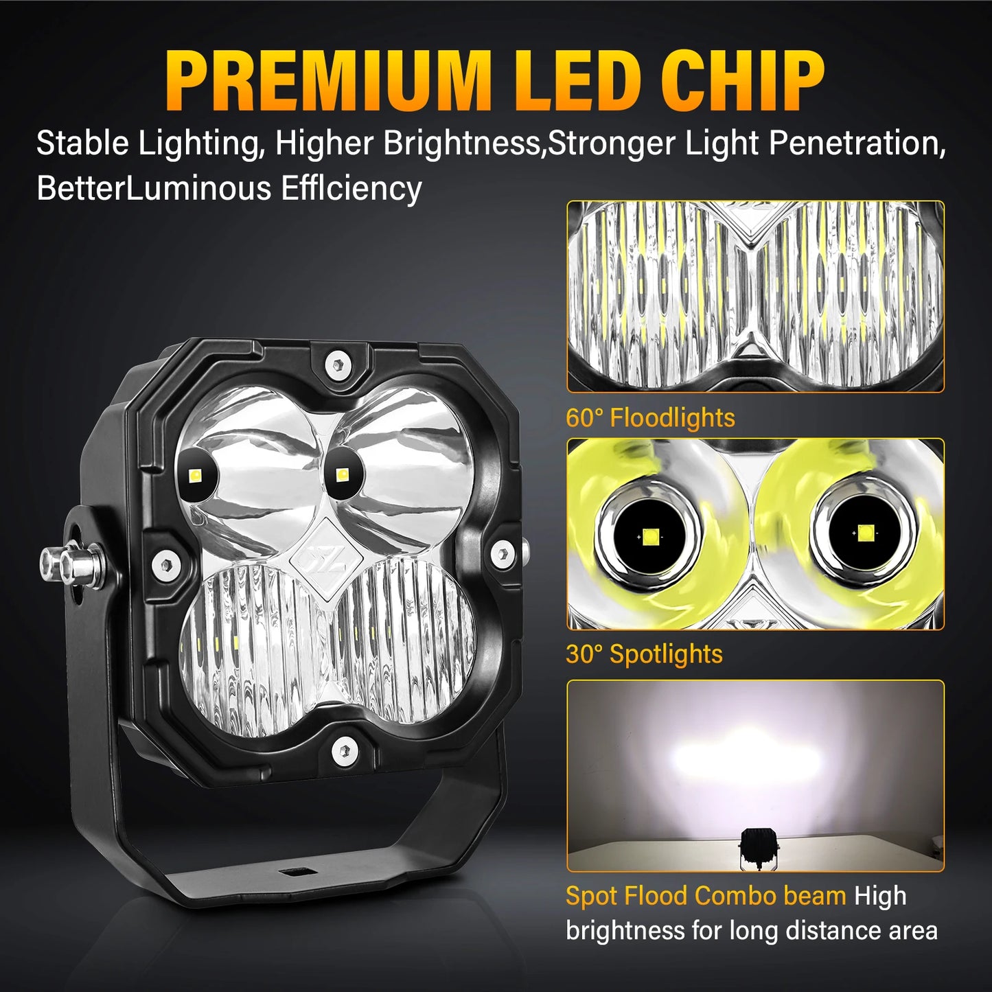 Auxtings 30W Cube LED Work Light Spot Flood Combo 5500K Offroad Lamp