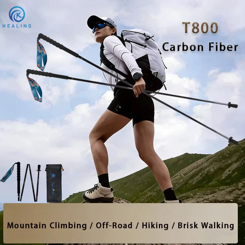 Okhealing Ultra Light Carbon Trekking Poles Folding Hiking Sticks
