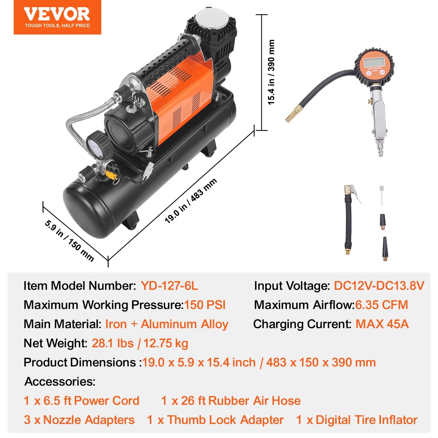 SucceBuy 12V Portable Heavy Duty Air Compressor With Tire Inflator