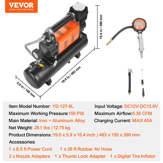 SucceBuy 12V Portable Heavy Duty Air Compressor With Tire Inflator