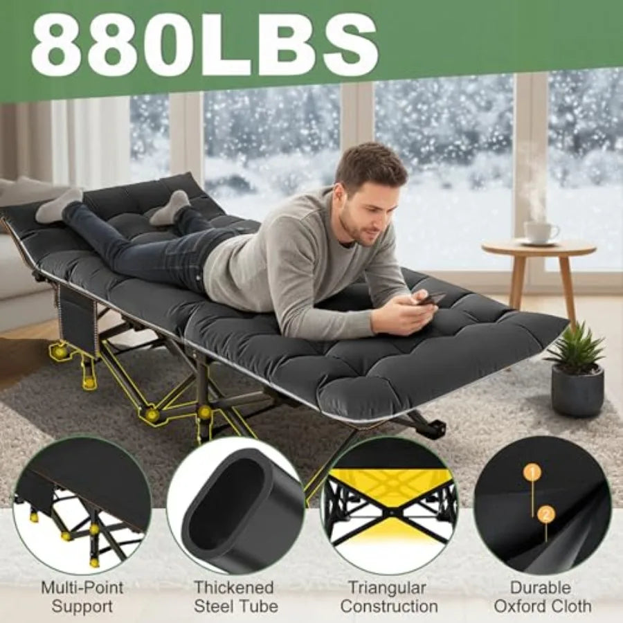 Folding Camping Cot for Adults With Mattress 500 Lb Capacity