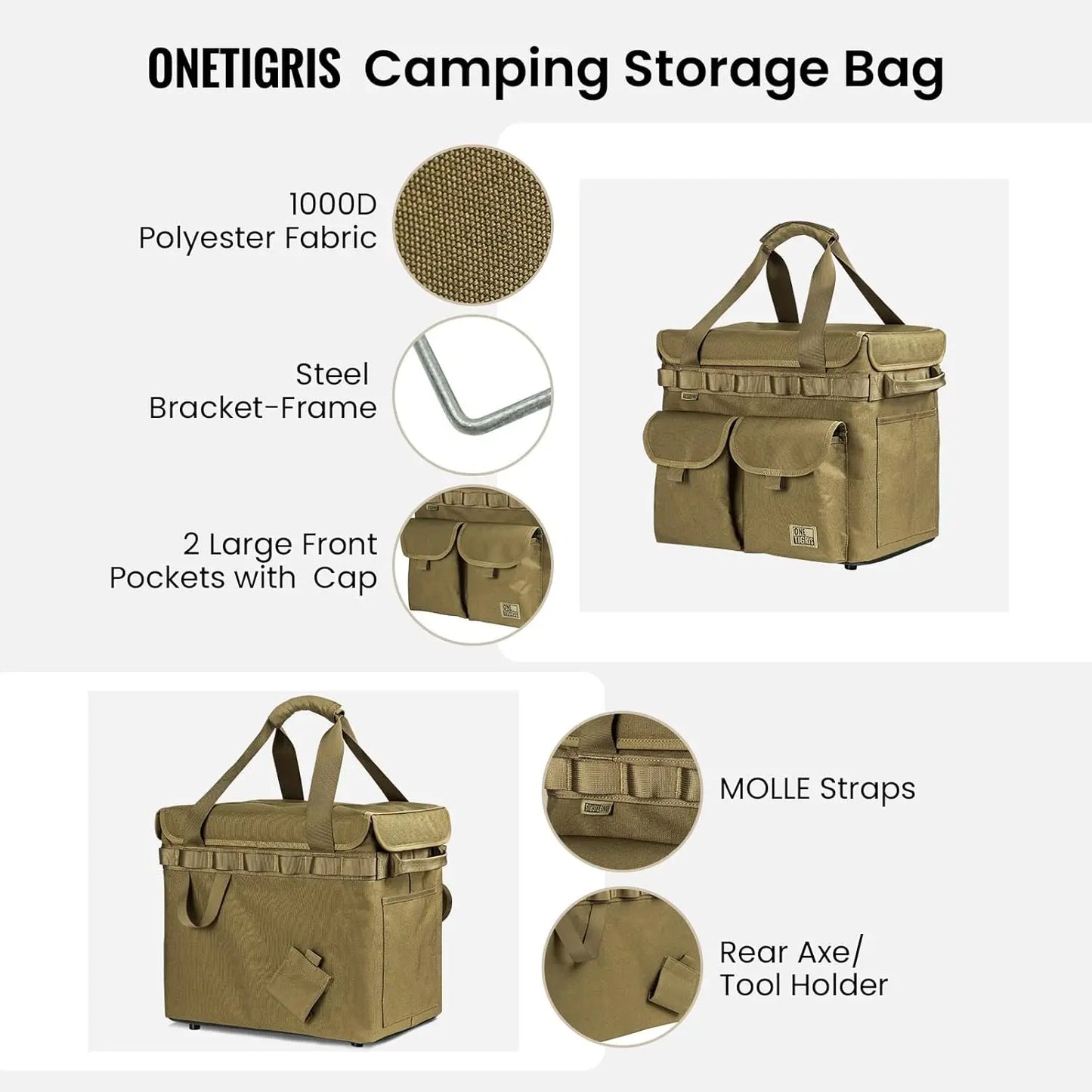 Camping Storage Bag With Lid Collapsible Tactical Tote For Outdoors