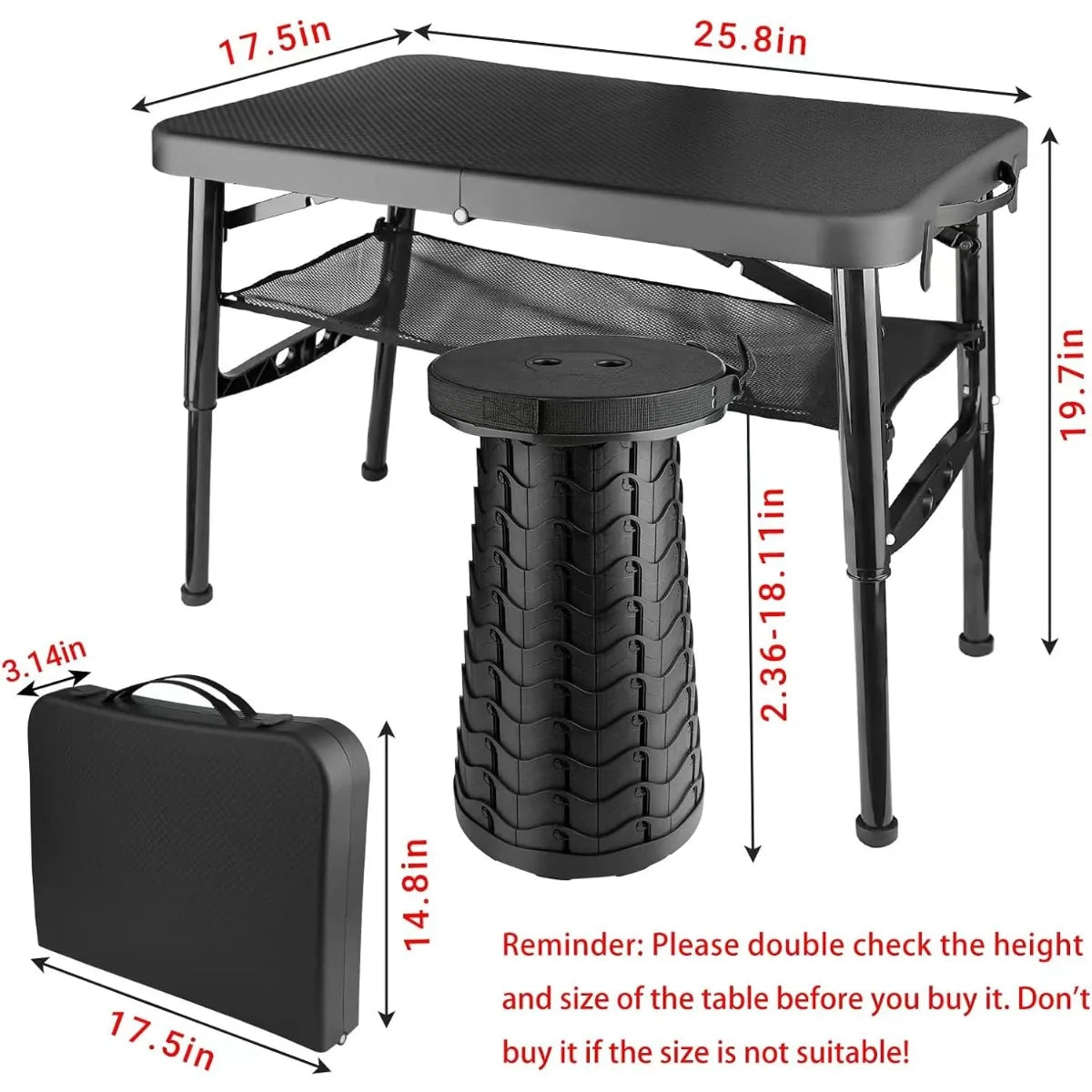 XIUWO Folding Table And Stool Set Portable Outdoor Adjustable Camping Table
