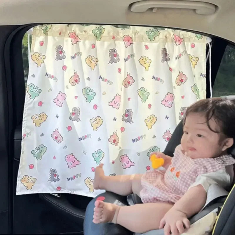 Car Window Sunshade Curtain Suction Cup Cartoon Uv Protection For Kids