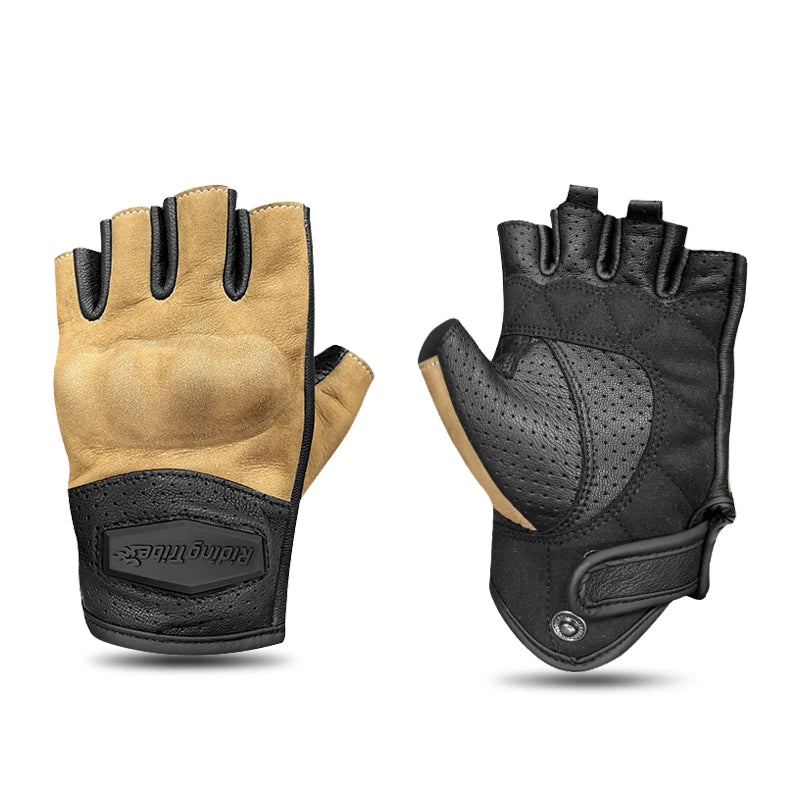 Leather Half Finger Motorcycle Riding Gloves Unisex Summer