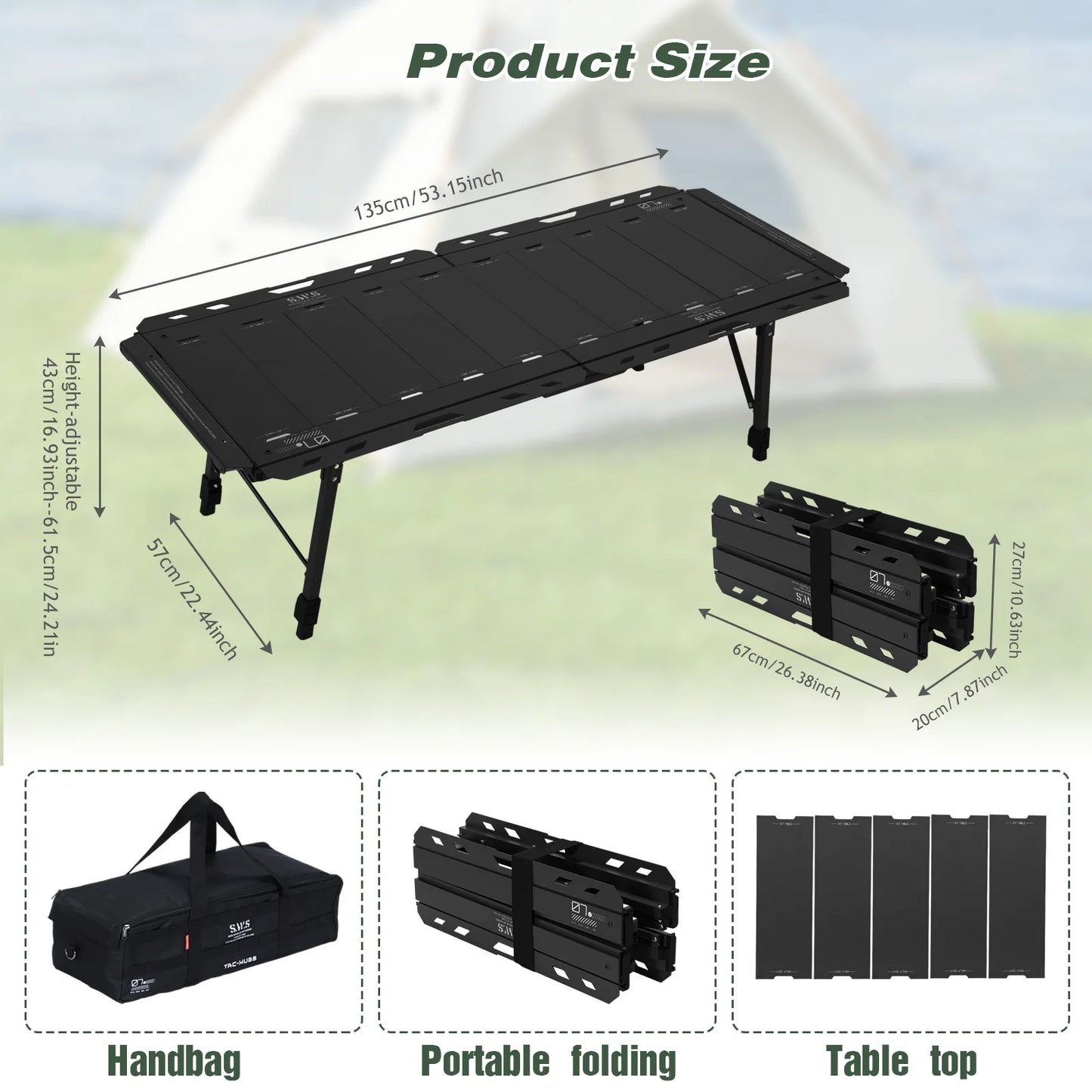 Foldable Camping Table With Adjustable Height Legs 120kg Load Capacity