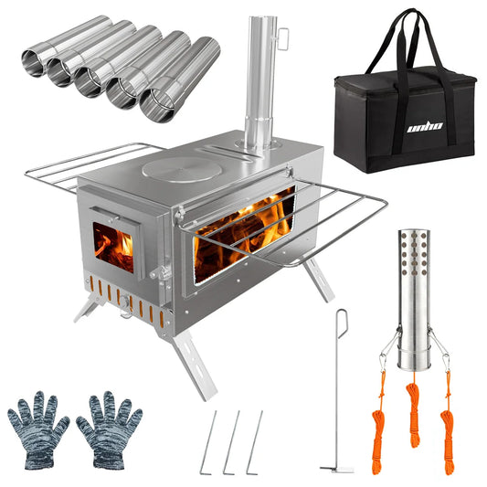 Hot Tent Stove Portable Wood Burning Stove With Stainless Pipes
