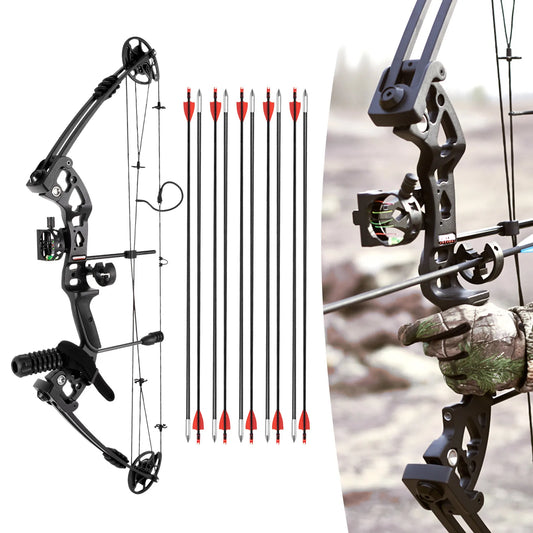 NONEDraw Right Handed Compound Bow Kit with 12 Arrows 30-55lbs