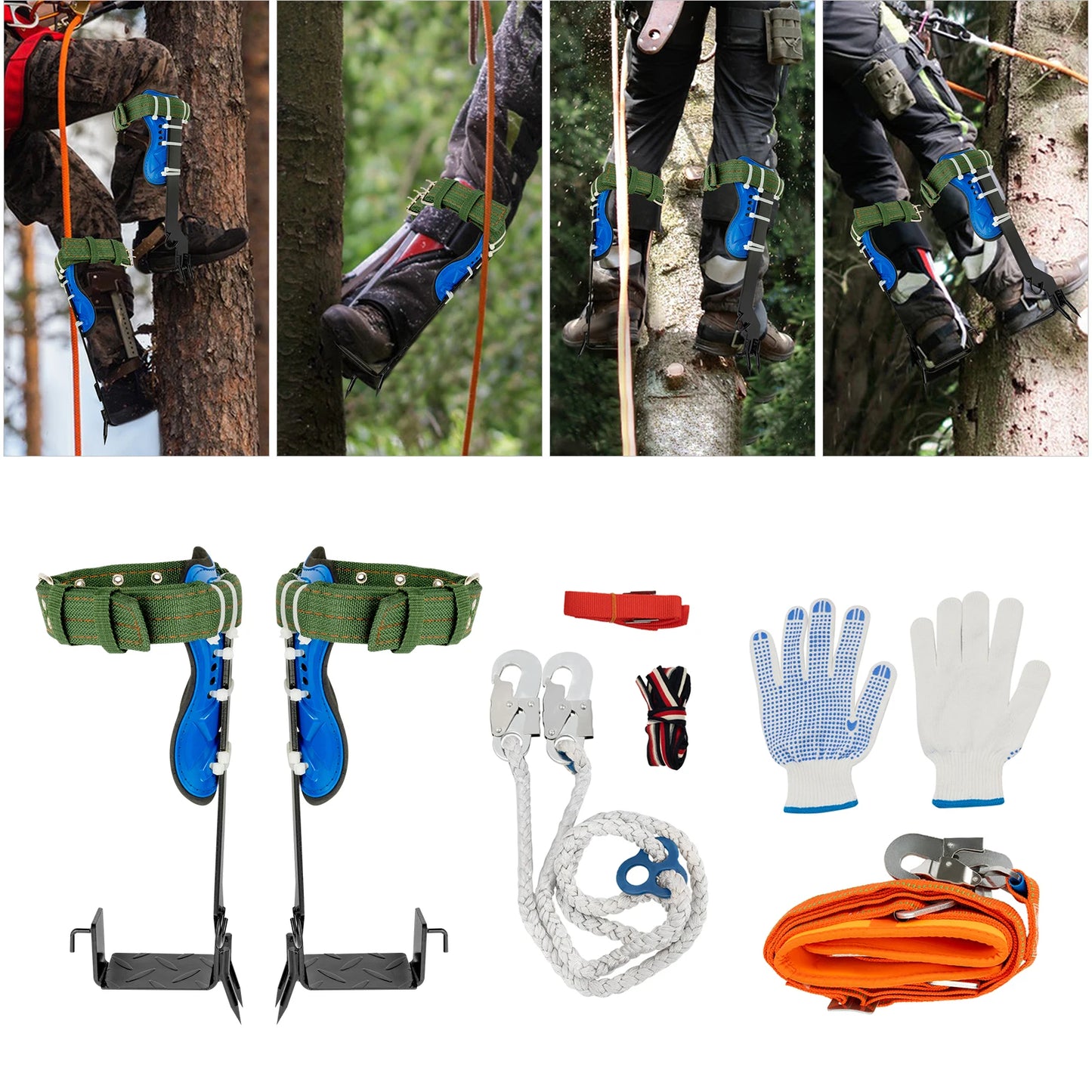 Tree Climbing Spikes Kit With Safety Harness 220lb Load Capacity Arborist