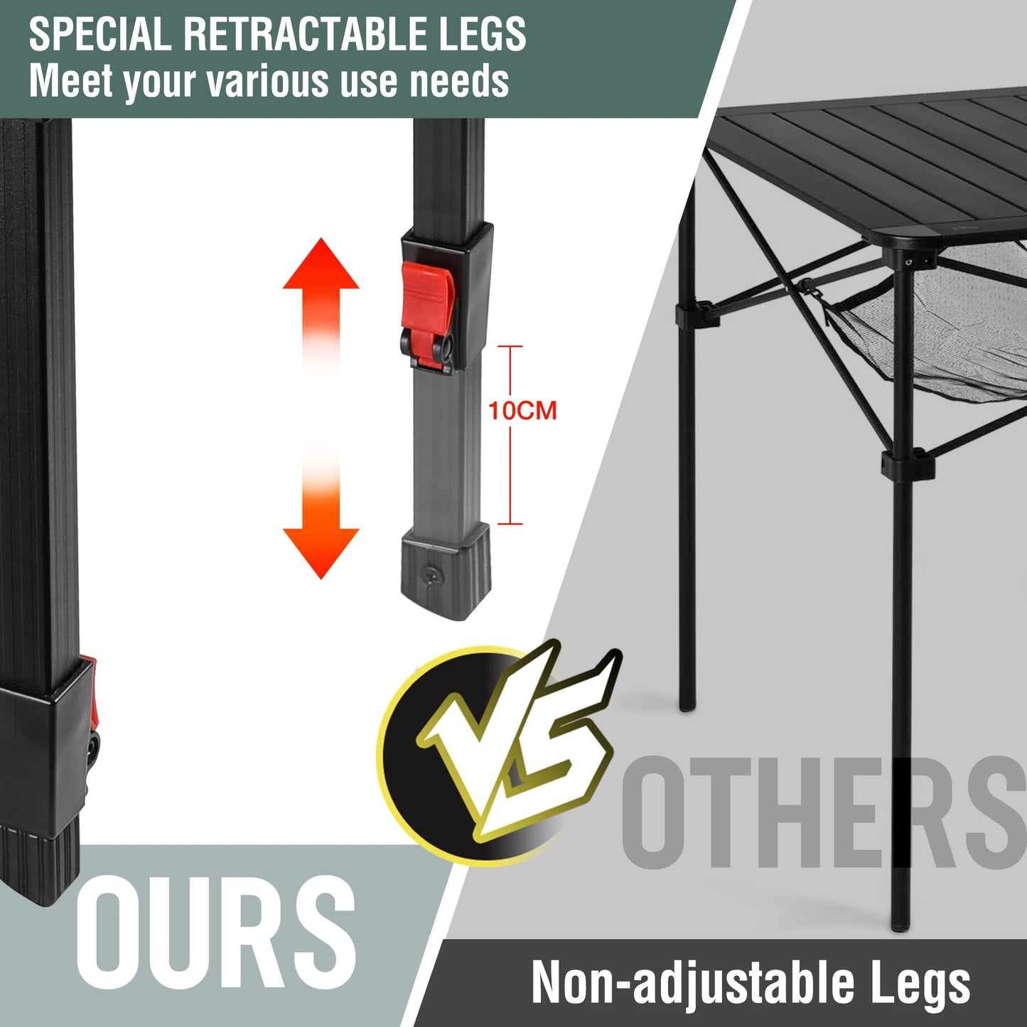 VILLEY Folding Camping Square Table With Carry Bag Aluminum Lightweight Outdoor