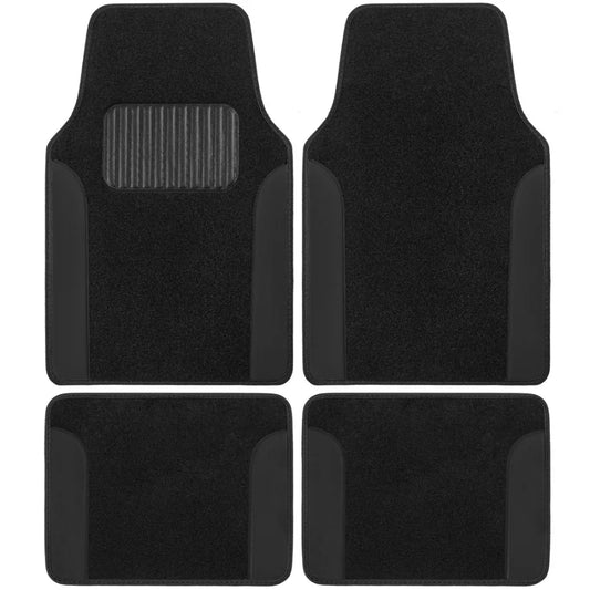 TwoTone Car Floor Mats With Faux Leather Heel Pad 4-Piece