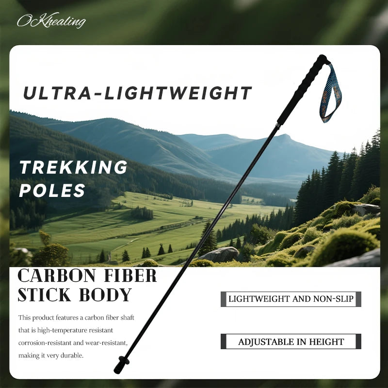 OKHEALING Lightweight Carbon Fiber Trekking Poles Telescopic Hiking Sticks