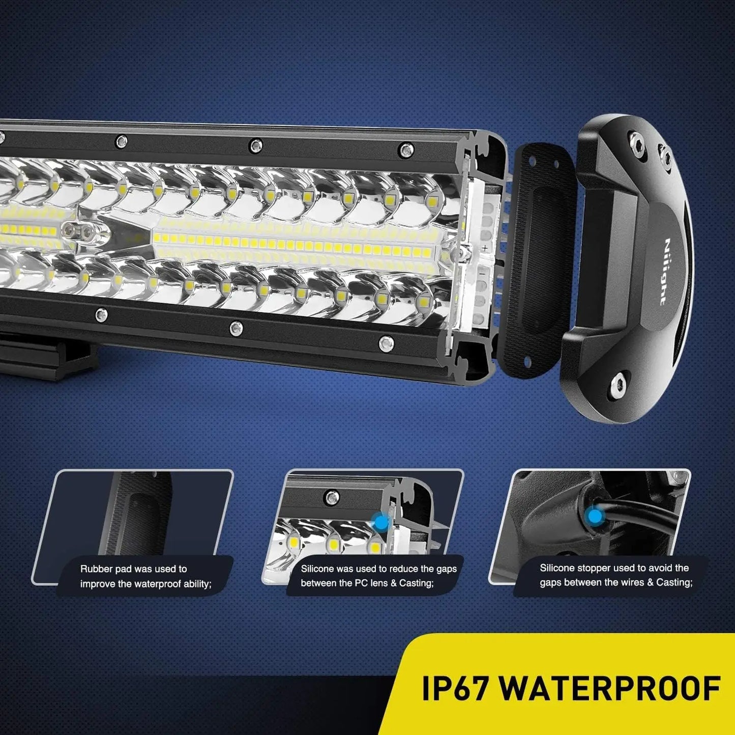 Nilight Triple Row Led Flood Light Bar 300W Offroad Ready