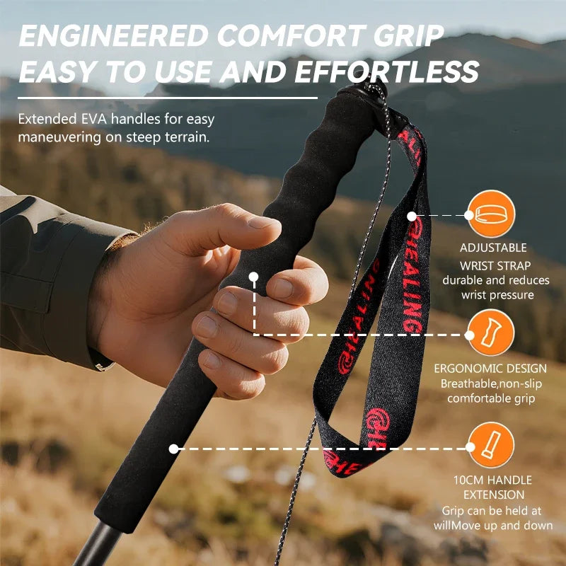 OKHEALING Carbon Fiber Ultralight Trekking Poles Foldable Hiking