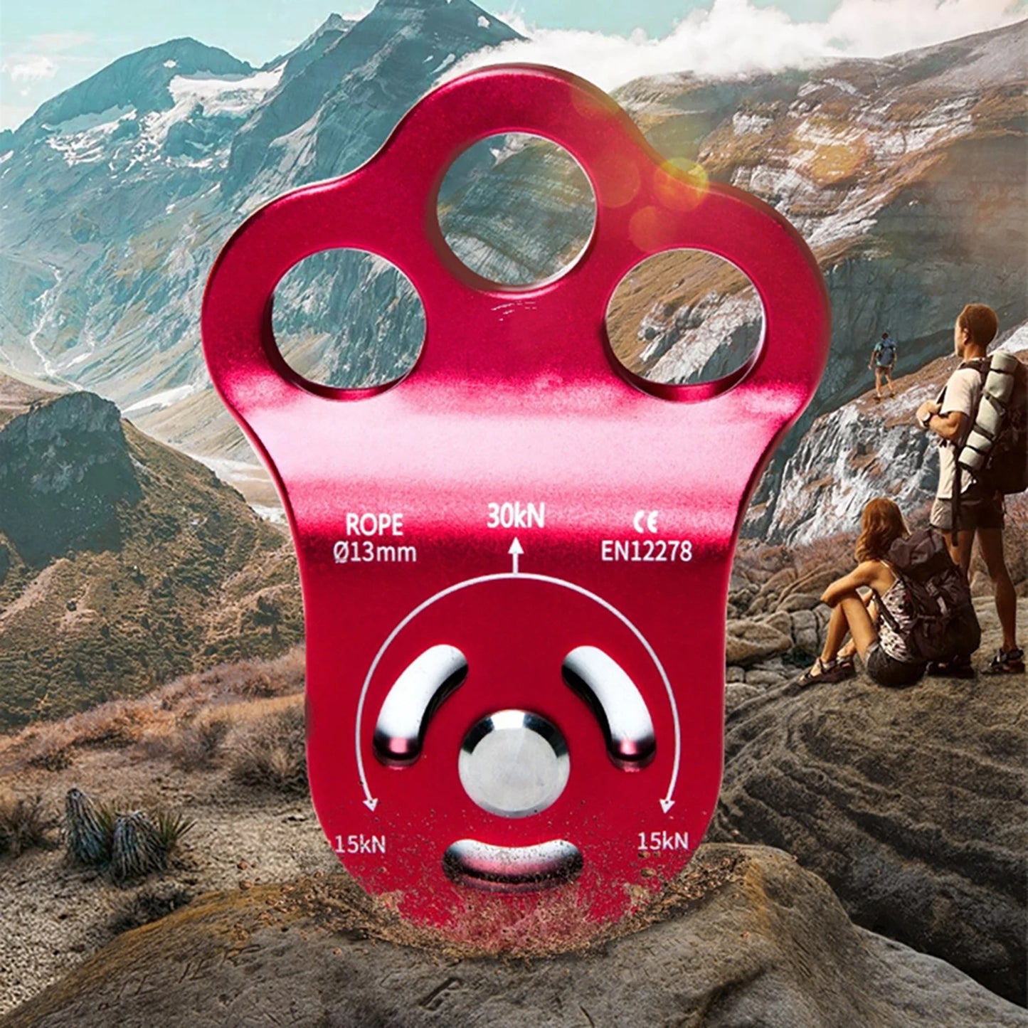 30KN Rock Climbing Three Hole Pulley Bearing 7075 Aluminum Attachment Hitch