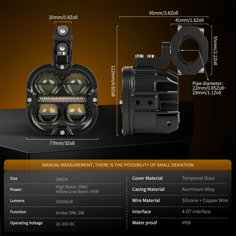 BraveWAY LED Projector Spotlight Fog Light For Adventure Motorcycles
