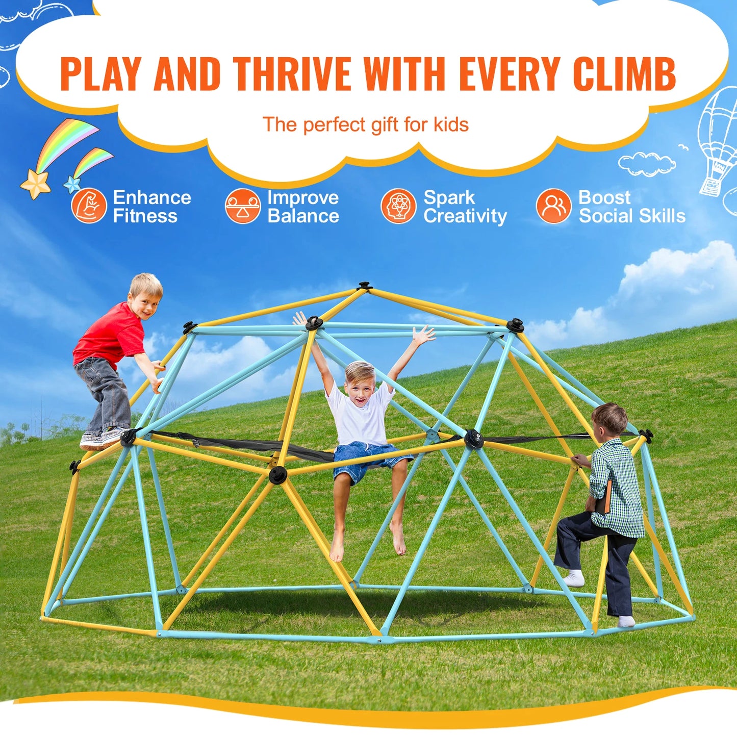 SucceBuy Geometric Dome Climber With Swing Hammock Outdoor