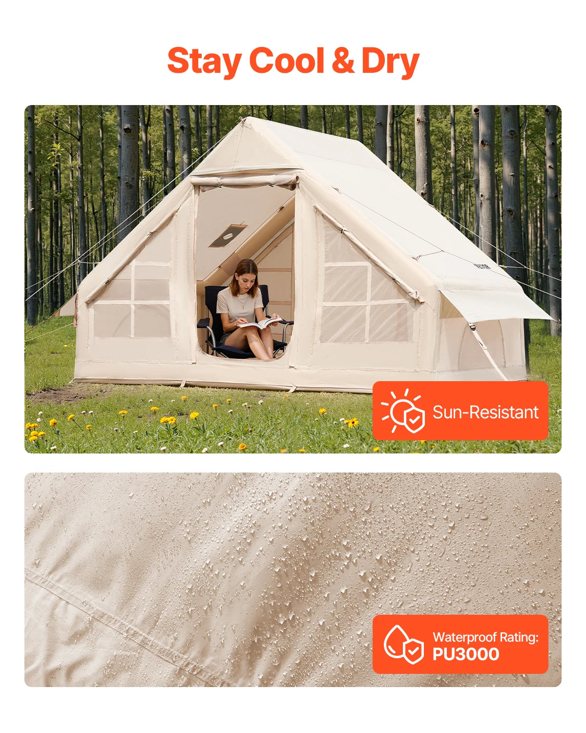VEVOR Inflatable Camping Tent Easy Setup 300D Oxford Stove Jack Hand Pump