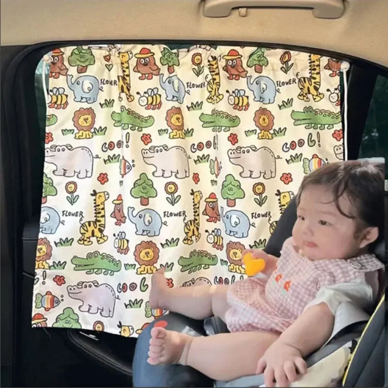 Car Window Sunshade Curtain Suction Cup Cartoon Uv Protection For Kids
