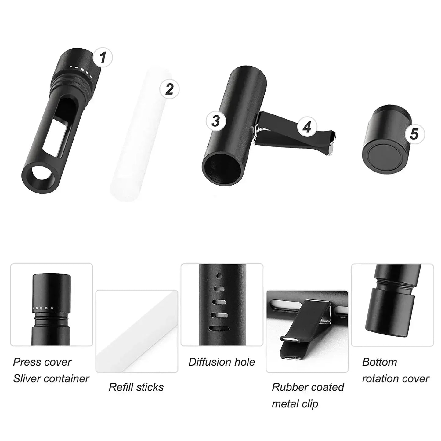 Car Vent Clip Essential Oil Diffuser With 10 Refill Sticks