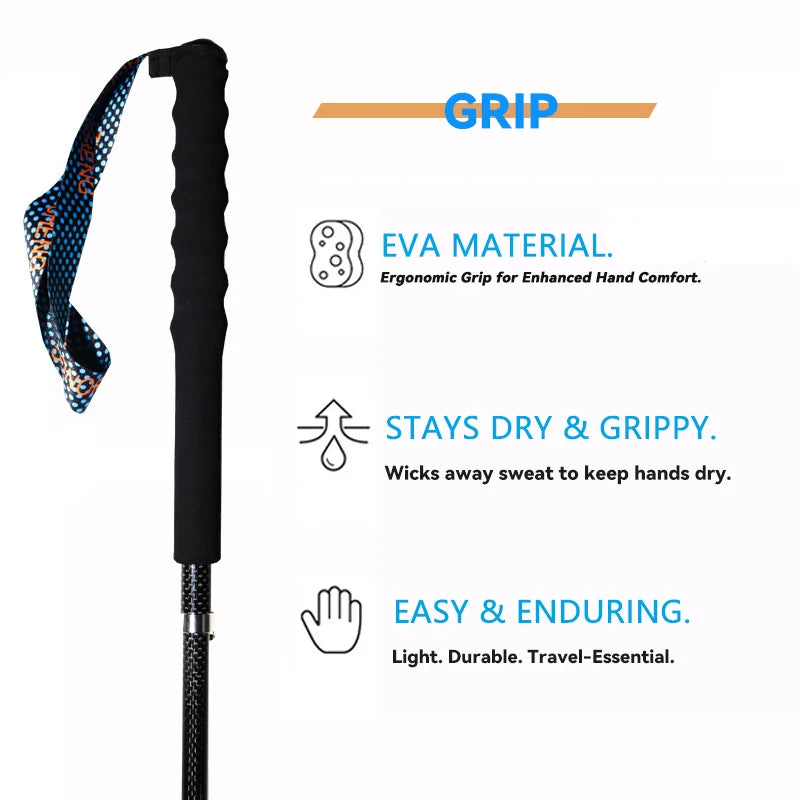 Okhealing Ultra Light Carbon Trekking Poles Folding Hiking Sticks
