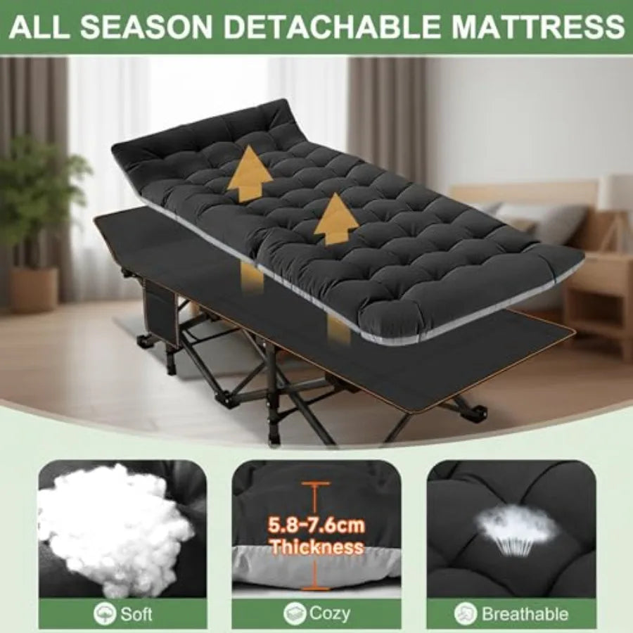 Folding Camping Cot for Adults With Mattress 500 Lb Capacity
