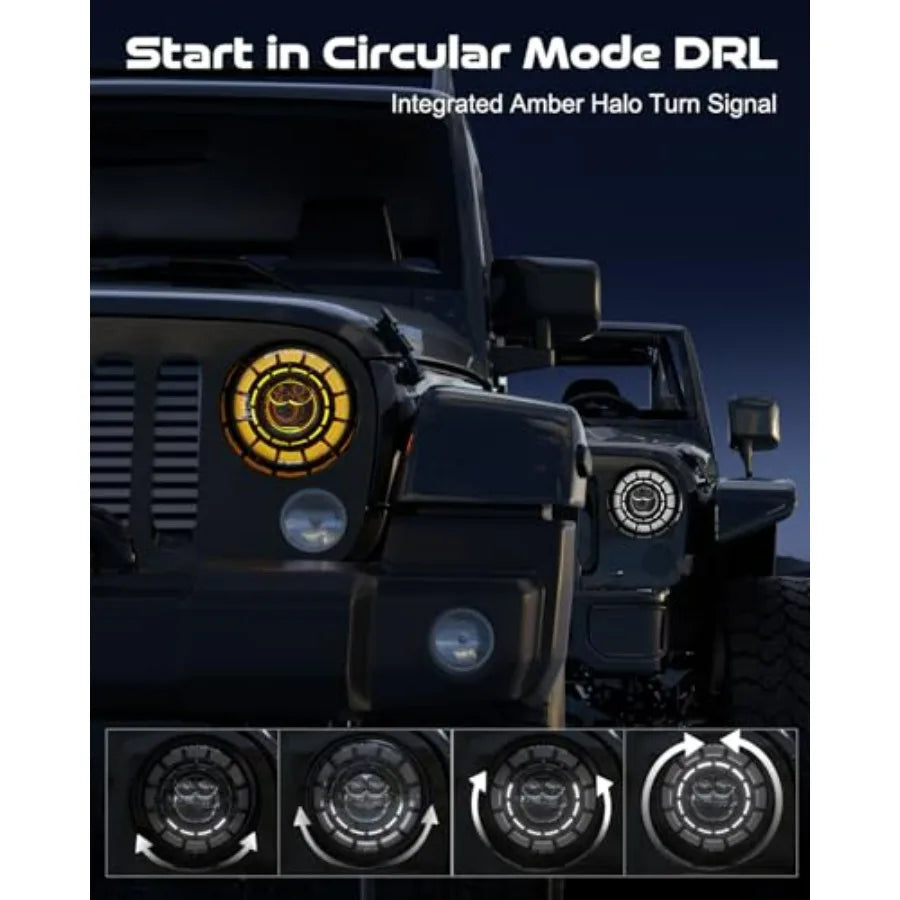 Jeep Wrangler LED Headlights With DRL Turn Signals Halo Ring