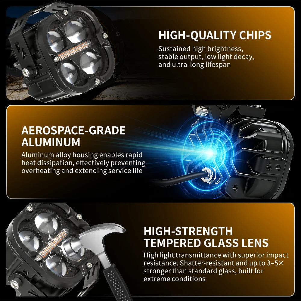BraveWAY LED Projector Spotlight Fog Light For Adventure Motorcycles
