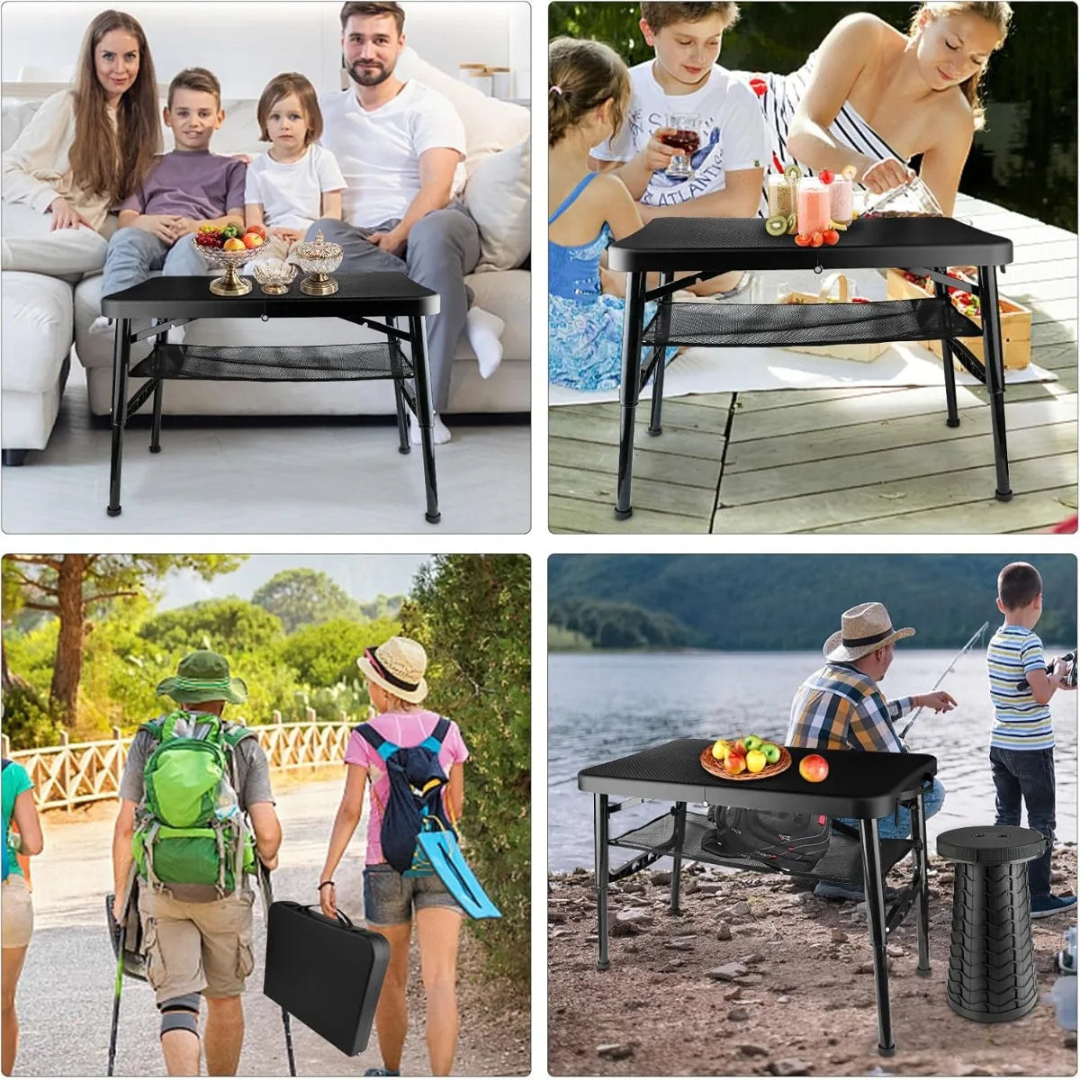 XIUWO Folding Table And Stool Set Portable Outdoor Adjustable Camping Table