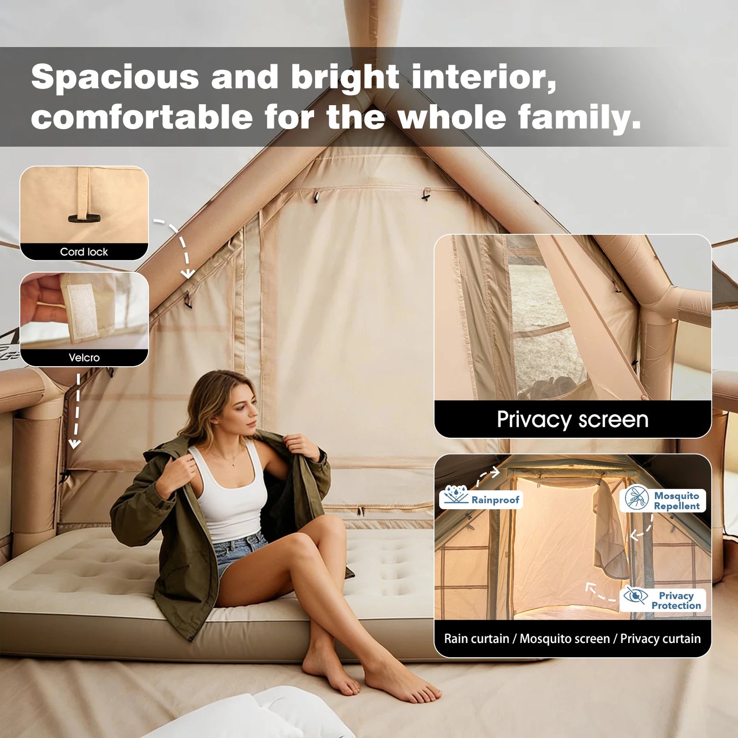 SENLEETO Inflatable Camping Tent with Canopy and AC Vent