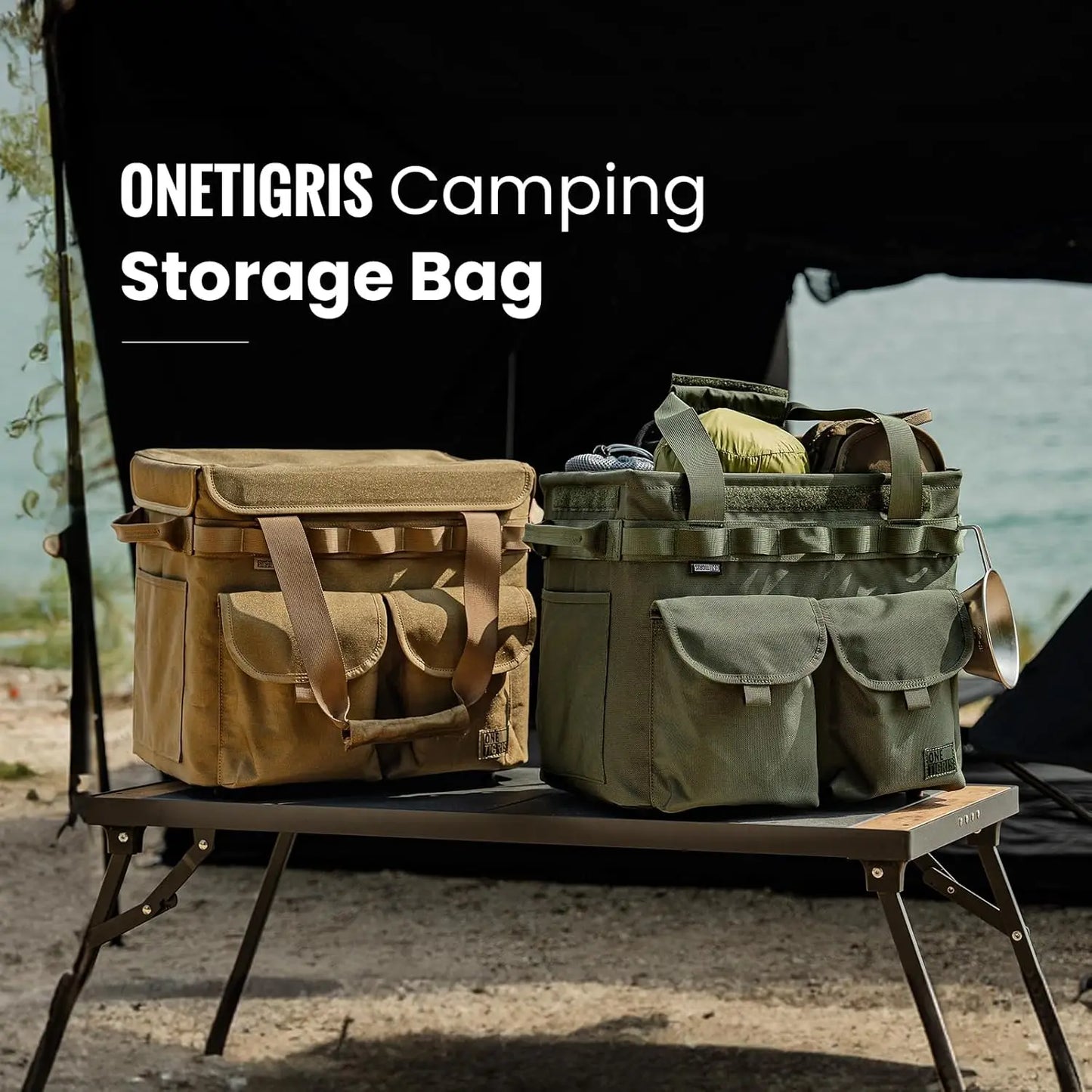 Camping Storage Bag With Lid Collapsible Tactical Tote For Outdoors