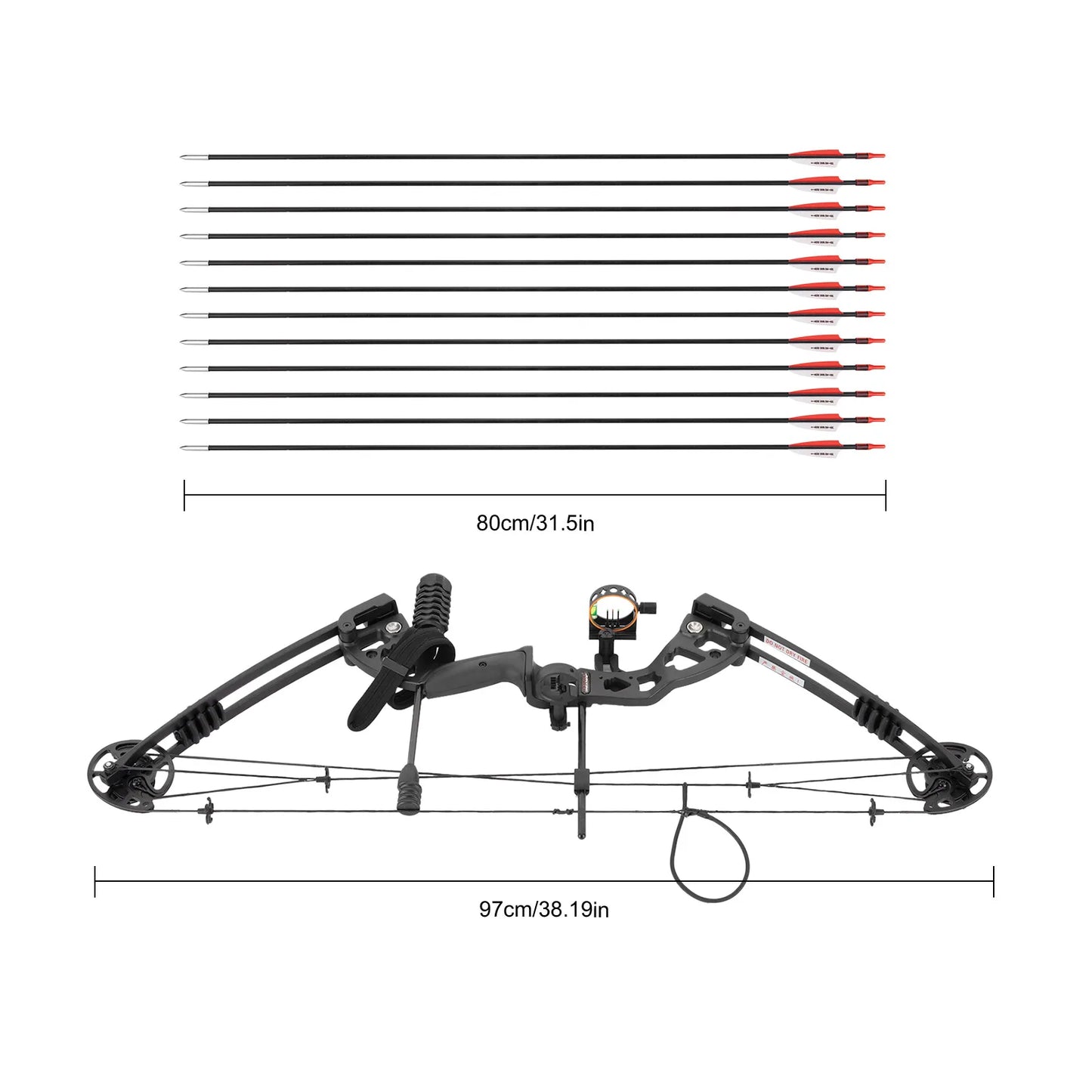Compound Bow 30-55 Lbs Adjustable Draw Weight 3 Pin Sight 12 Arrows Archery Set