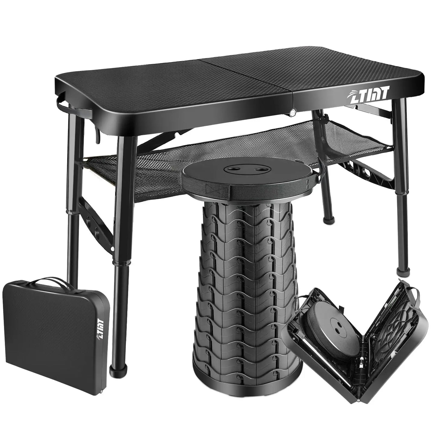 XIUWO Folding Table And Stool Set Portable Outdoor Adjustable Camping Table