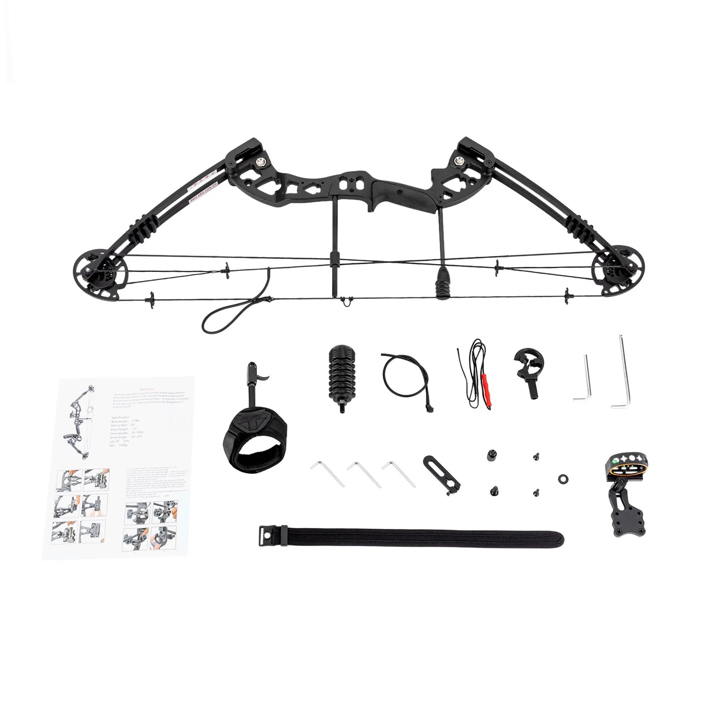 Compound Bow 30-55 Lbs Adjustable Draw Weight 3 Pin Sight 12 Arrows Archery Set
