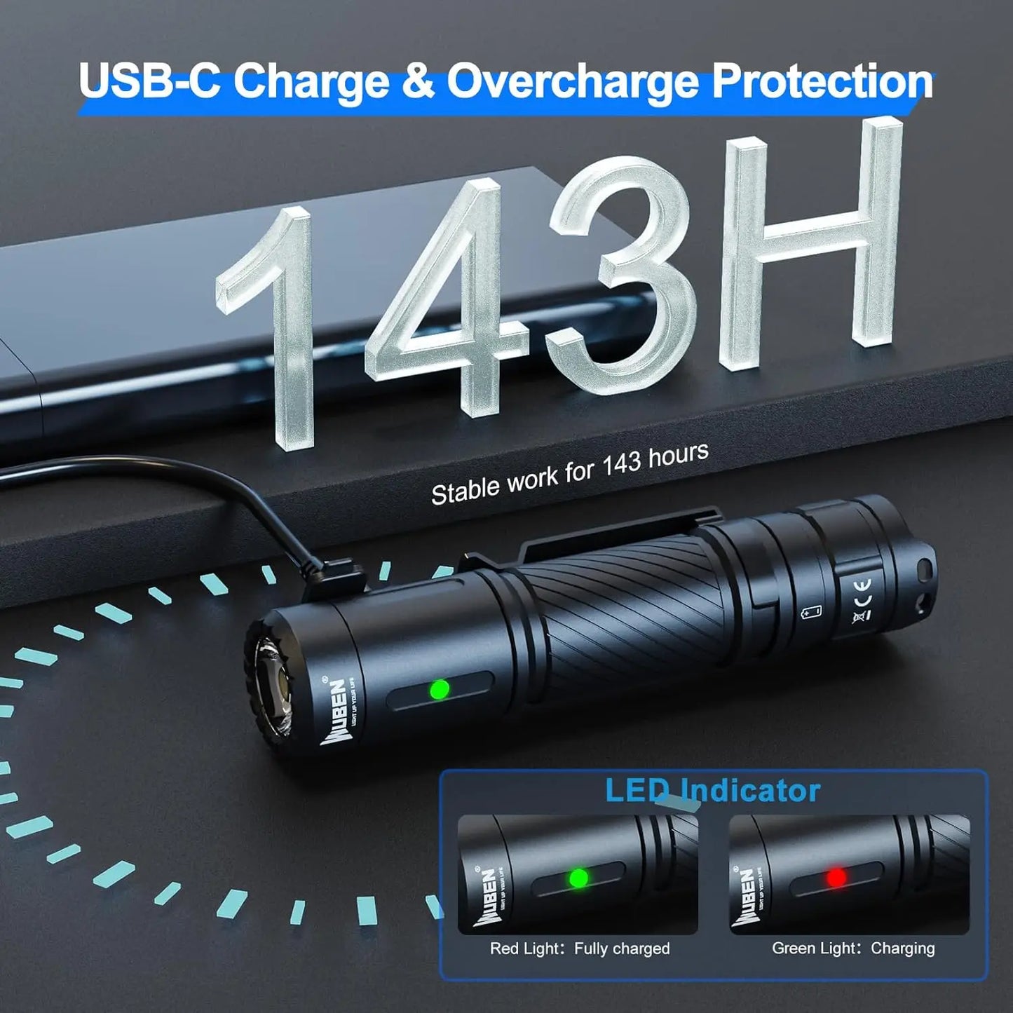 WUBEN C3 1200 Lumen IP68 Waterproof LED Tactical Flashlight
