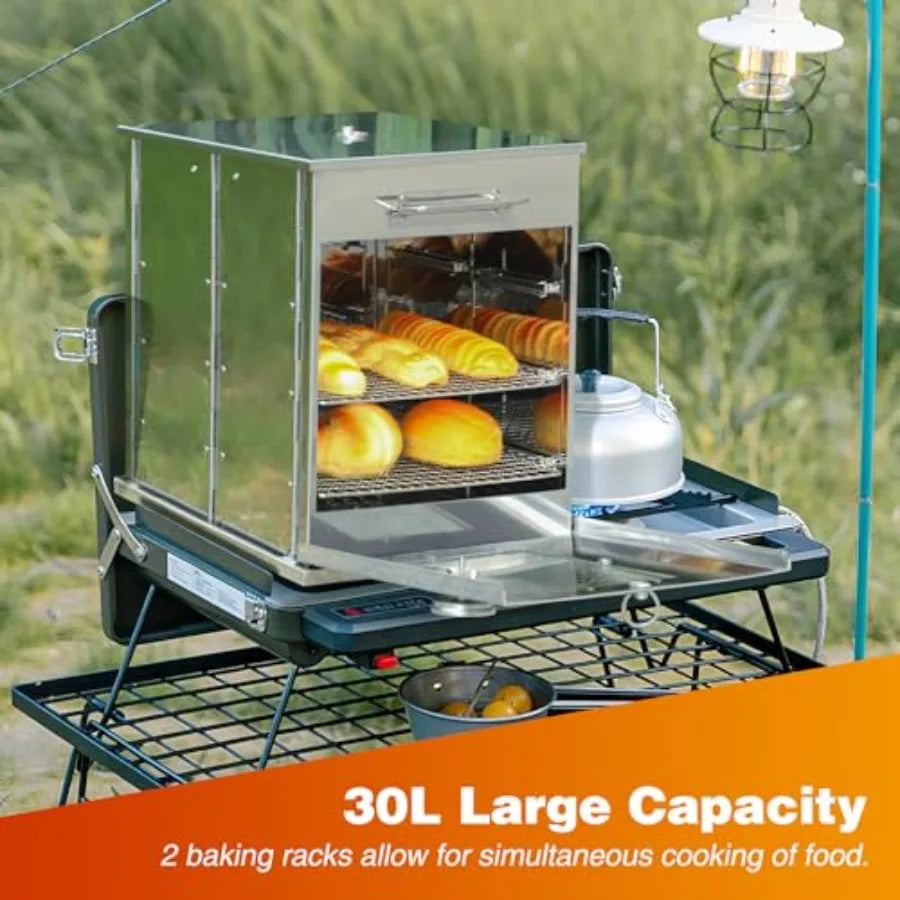 OLOEY Foldable Camping Oven 2-Tier Grill Portable Stove Thermometer