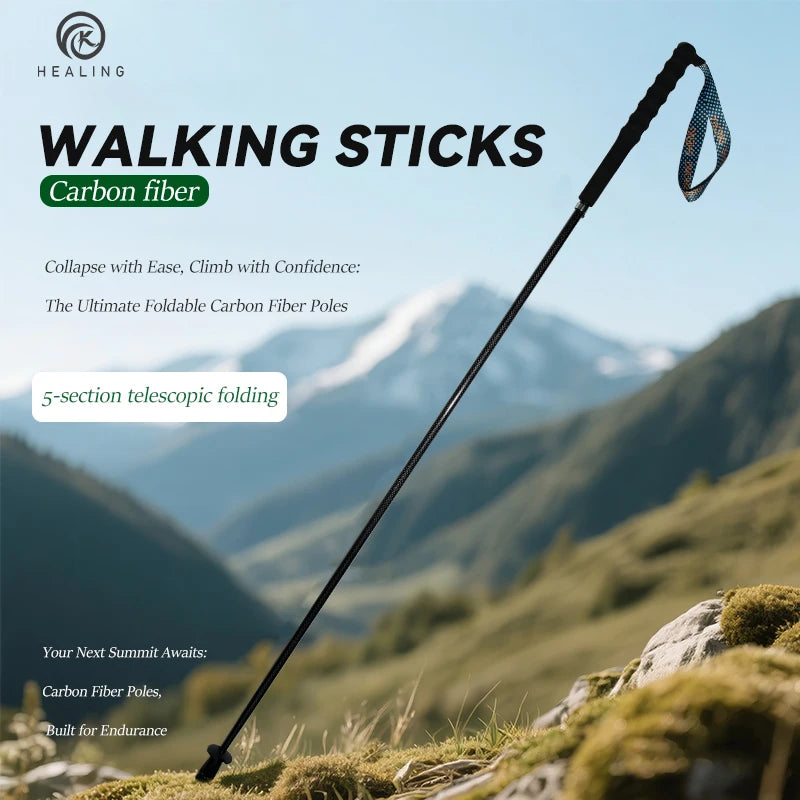OKHEALING Lightweight Carbon Fiber Trekking Poles Telescopic Hiking Sticks