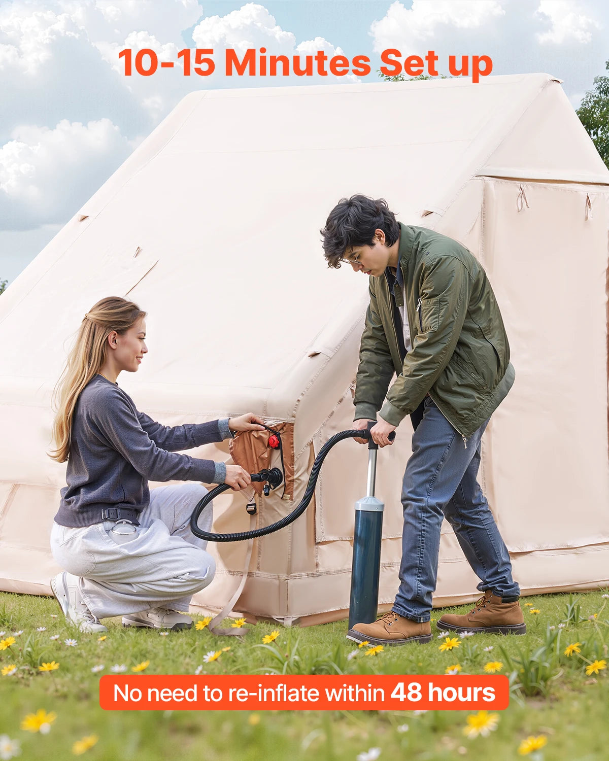 VEVOR Inflatable Camping Tent Easy Setup 300D Oxford Stove Jack Hand Pump