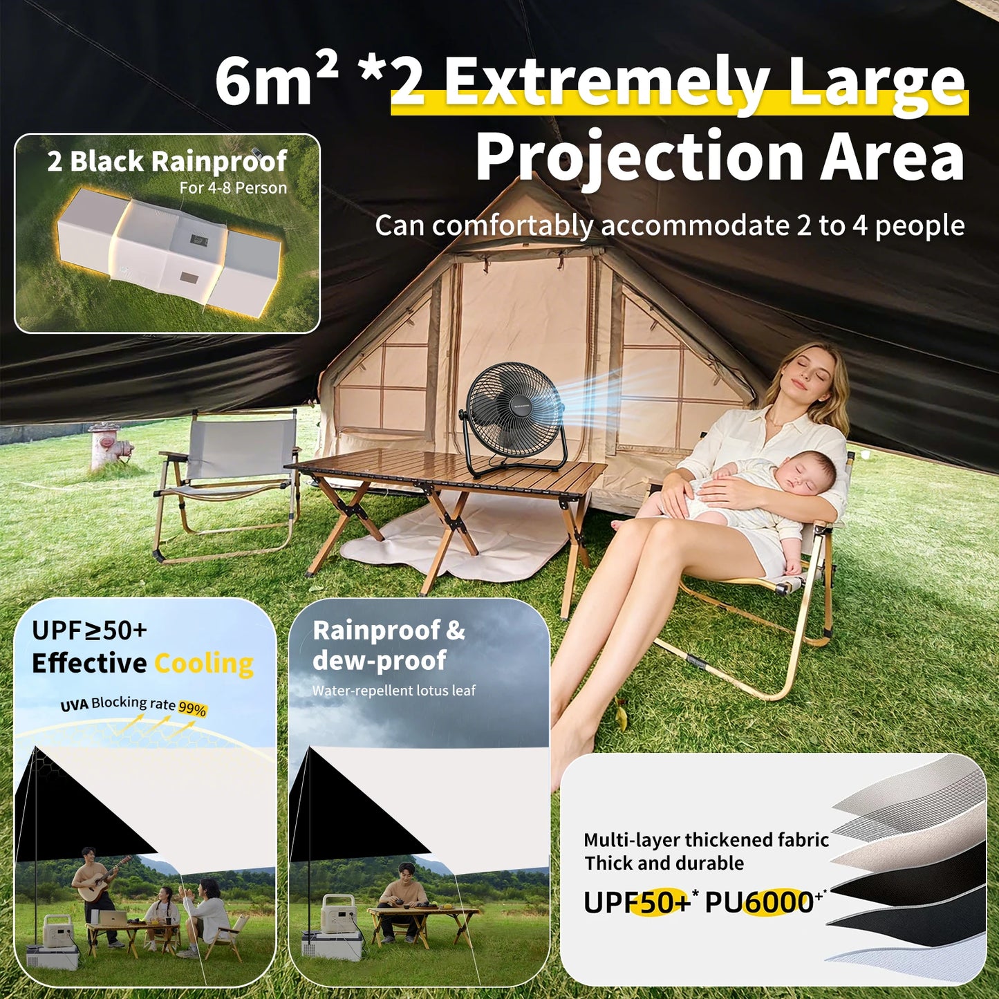 SENLEETO Inflatable Camping Tent with Canopy and AC Vent