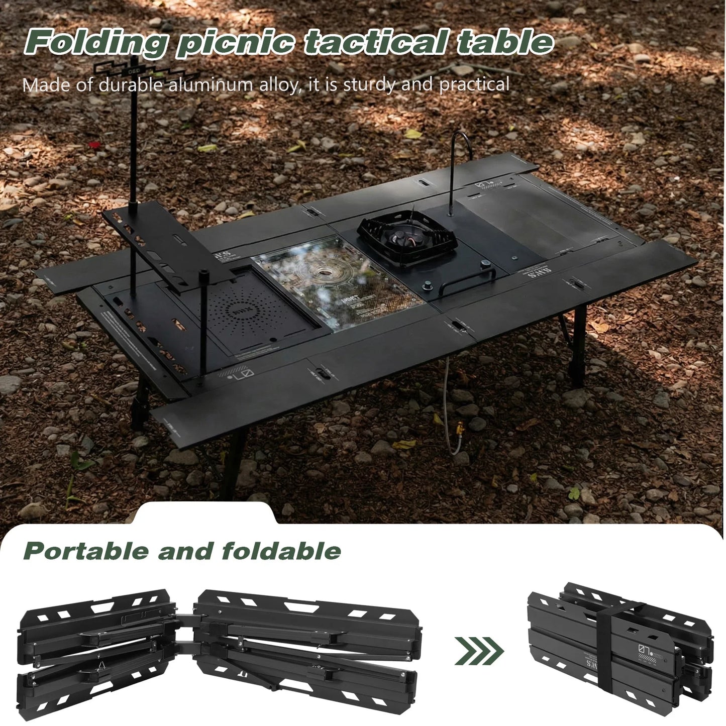 Foldable Camping Table With Adjustable Height Legs 120kg Load Capacity